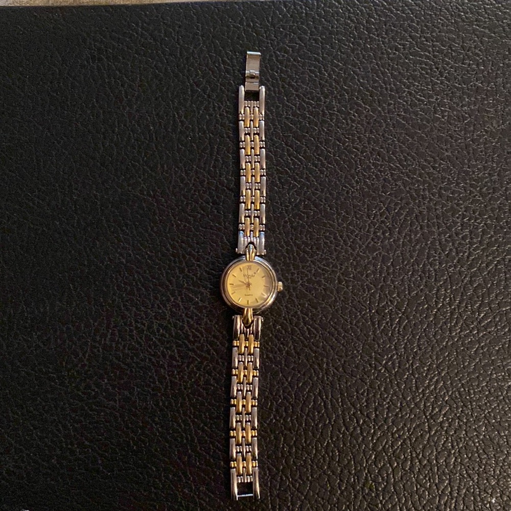Vintage watch Silver Gold  Mondu Japan Ladies Wrist  round face unique bracelet